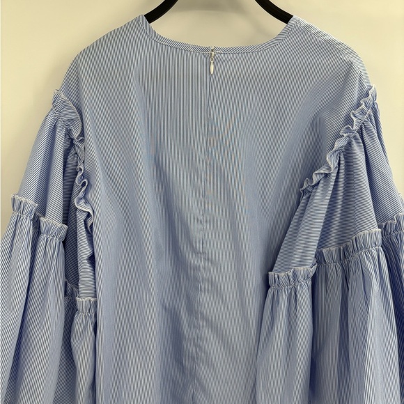 Women's DRA Blue White Stripes Long Sleeve bell Sleeves Blouse Shirt size xs - Picture 9 of 16